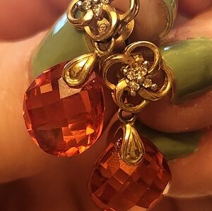 Vintage Fire Opal and Diamond Earrings 10k